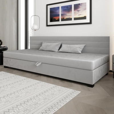 Čalúnená posteľ 90x195 KASANDRA BIZ 2 s úložným priestorom - svetlo šedá