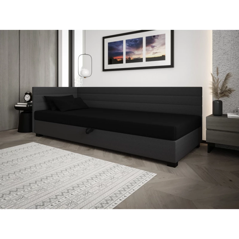 Čalúnená posteľ 80x195 KASANDRA PLUS 1 s úložným priestorom - čierna / šedá