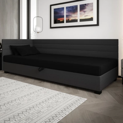 Čalúnená posteľ 90x195 KASANDRA PLUS 1 s úložným priestorom - čierna / šedá