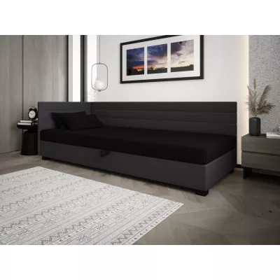 Čalúnená posteľ 120x195 KASANDRA PLUS 1 s úložným priestorom - čierna / šedá