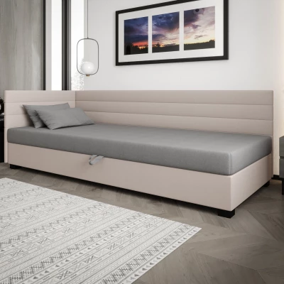 Čalúnená posteľ 80x195 KASANDRA PLUS 1 s úložným priestorom - svetlo šedá / ecru