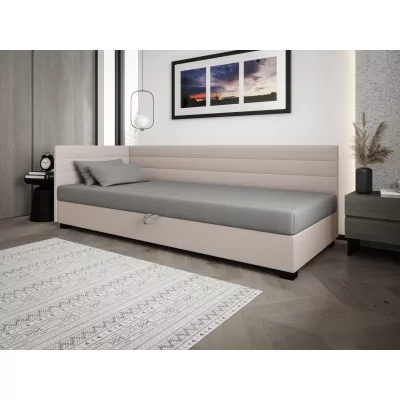 Čalúnená posteľ 80x195 KASANDRA PLUS 1 s úložným priestorom - svetlo šedá / ecru