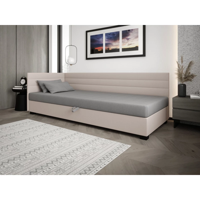 Čalúnená posteľ 120x195 KASANDRA PLUS 1 s úložným priestorom - svetlo šedá / ecru