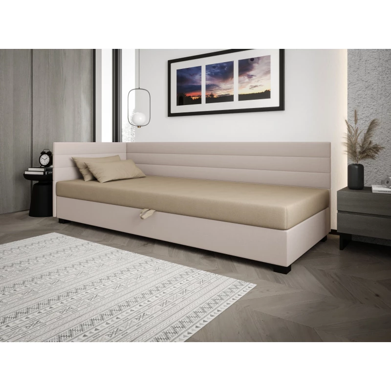 Čalúnená posteľ 90x195 KASANDRA PLUS 1 s úložným priestorom - hnedá / ecru