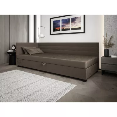 Čalúnená posteľ 90x195 KASANDRA PLUS 1 s úložným priestorom - tmavo hnedá