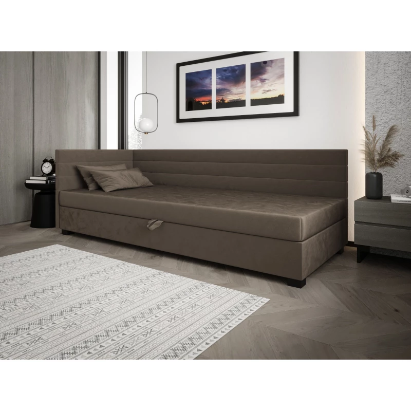 Čalúnená posteľ 100x195 KASANDRA PLUS 1 s úložným priestorom - tmavo hnedá