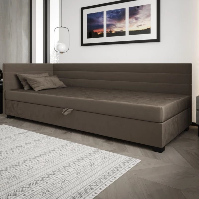 Čalúnená posteľ 120x195 KASANDRA PLUS 2 s úložným priestorom - tmavo hnedá