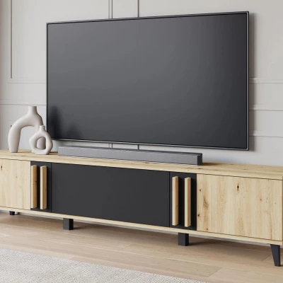 Široký televízny stolík POULSBO - dub artisan / čierny grafitový