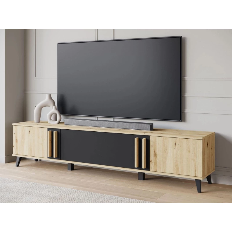 Široký televízny stolík POULSBO - dub artisan / čierny grafitový