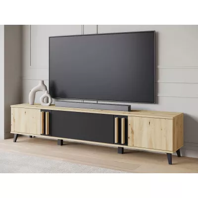 Široký televízny stolík POULSBO - dub artisan / čierny grafitový