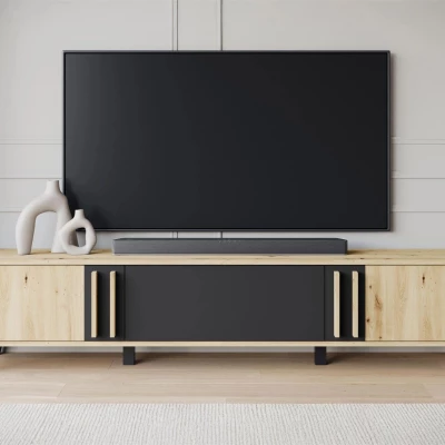 Široký televízny stolík POULSBO - dub artisan / čierny grafitový