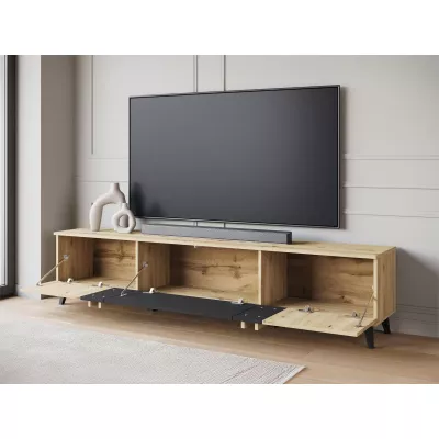 Široký televízny stolík POULSBO - dub artisan / čierny grafitový