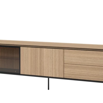 Presklený široký TV stolík ANACORTES - dub + LED osvetlenie ZDARMA