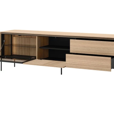 Presklený široký TV stolík ANACORTES - dub + LED osvetlenie ZDARMA