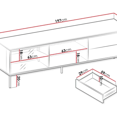 Presklený široký TV stolík ANACORTES - dub + LED osvetlenie ZDARMA