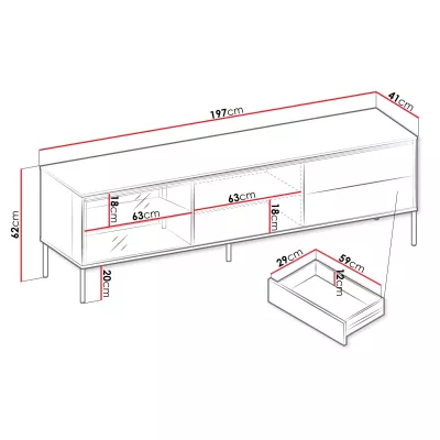 Presklený široký TV stolík ANACORTES - dub + LED osvetlenie ZDARMA