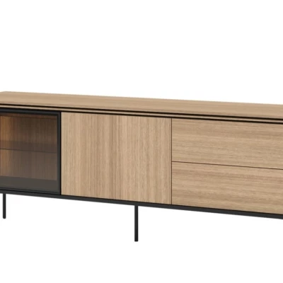 Presklený TV stolík ANACORTES - dub + LED osvetlenie ZDARMA