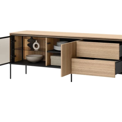 Presklený TV stolík ANACORTES - dub + LED osvetlenie ZDARMA