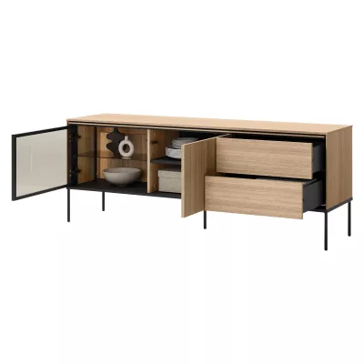 Presklený TV stolík ANACORTES - dub + LED osvetlenie ZDARMA