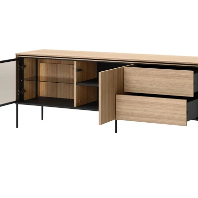 Presklený TV stolík ANACORTES - dub + LED osvetlenie ZDARMA