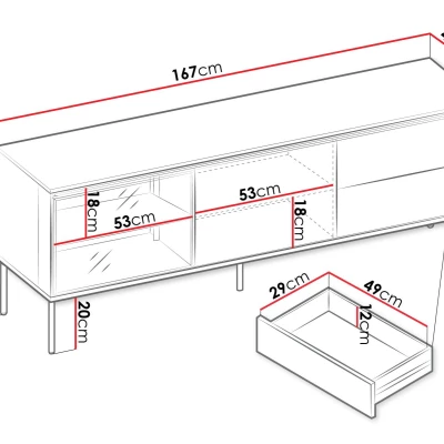 Presklený TV stolík ANACORTES - dub + LED osvetlenie ZDARMA