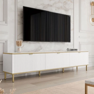 Široký televízny stolík PULLMAN - zlatý / biely Široký televízny stolík PULLMAN - zlatý / biely