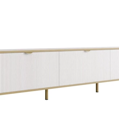 Široký televízny stolík PULLMAN - zlatý / biely Široký televízny stolík PULLMAN - zlatý / biely