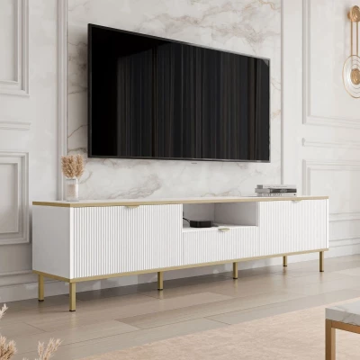 Televízny stolík so šuplíkom PULLMAN - zlatý / biely Televízny stolík so šuplíkom PULLMAN - zlatý / biely