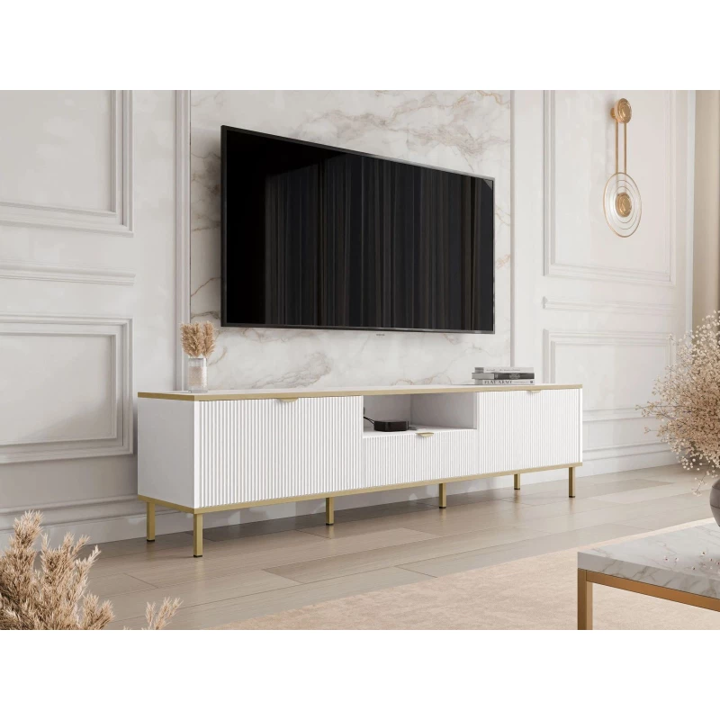 Televízny stolík so šuplíkom PULLMAN - zlatý / biely Televízny stolík so šuplíkom PULLMAN - zlatý / biely