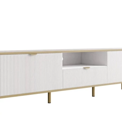 Televízny stolík so šuplíkom PULLMAN - zlatý / biely Televízny stolík so šuplíkom PULLMAN - zlatý / biely