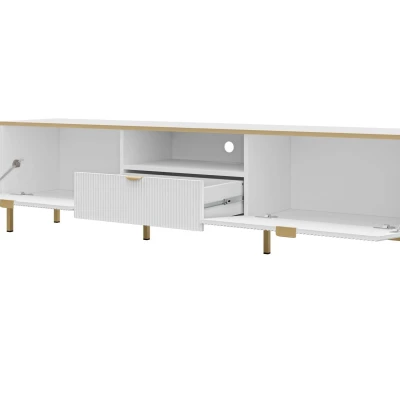 Televízny stolík so šuplíkom PULLMAN - zlatý / biely Televízny stolík so šuplíkom PULLMAN - zlatý / biely
