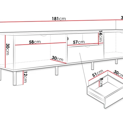 Televízny stolík so šuplíkom PULLMAN - zlatý / biely Televízny stolík so šuplíkom PULLMAN - zlatý / biely