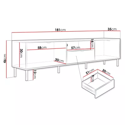 Televízny stolík so šuplíkom PULLMAN - zlatý / biely