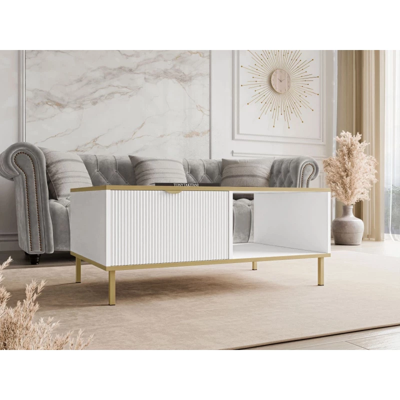 Konferenčný stolík PULLMAN - zlatý / biely Konferenčný stolík PULLMAN - zlatý / biely