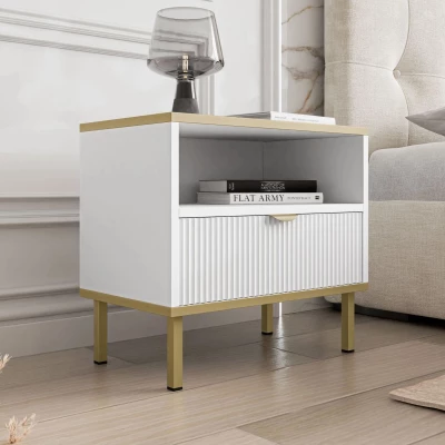 Nočný stolík PULLMAN - zlatý / biely Nočný stolík PULLMAN - zlatý / biely