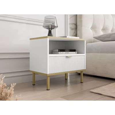 Nočný stolík PULLMAN - zlatý / biely