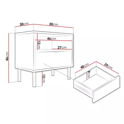 Nočný stolík PULLMAN - zlatý / biely