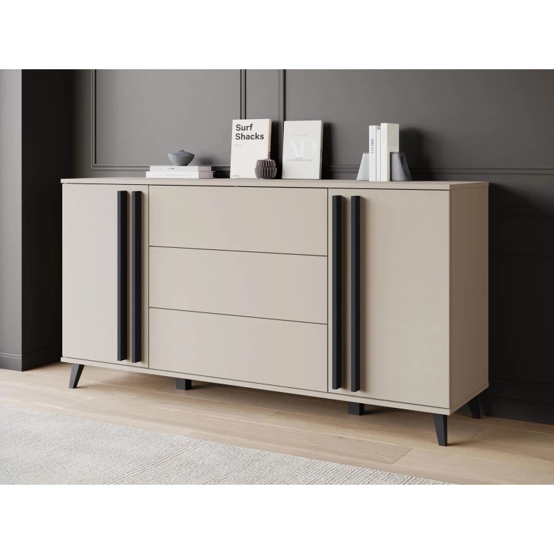 Široká kombinovaná komoda POULSBO - congo / čierna grafitová