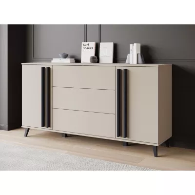 Široká kombinovaná komoda POULSBO - congo / čierna grafitová