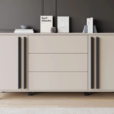 Široká kombinovaná komoda POULSBO - congo / čierna grafitová