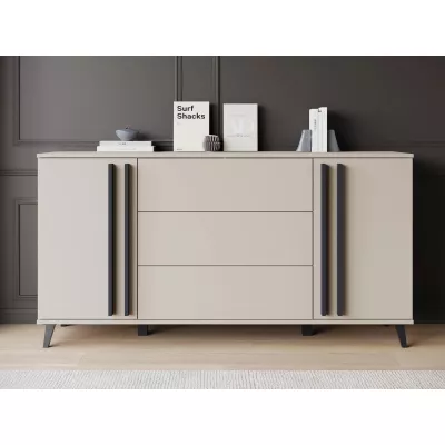 Široká kombinovaná komoda POULSBO - congo / čierna grafitová