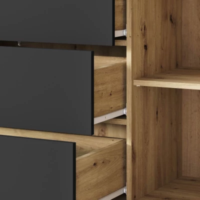 Široká kombinovaná komoda POULSBO - congo / čierna grafitová