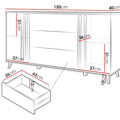 Široká kombinovaná komoda POULSBO - congo / čierna grafitová