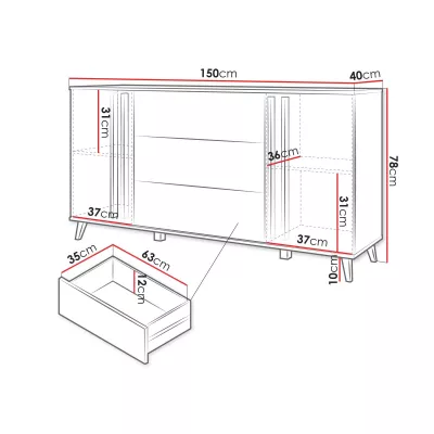 Široká kombinovaná komoda POULSBO - congo / čierna grafitová