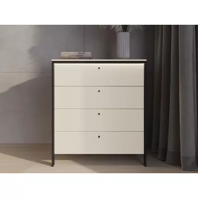 Zásuvková komoda REDMOND - piesková béžová / čierna + LED osvetlenie ZDARMA