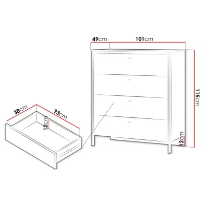 Zásuvková komoda REDMOND - piesková béžová / čierna + LED osvetlenie ZDARMA