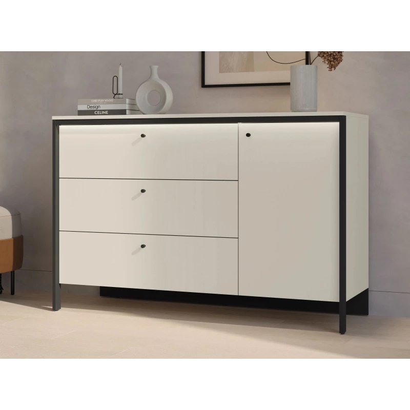 Široká kombinovaná komoda REDMOND - piesková béžová / čierna + LED osvetlenie ZDARMA Široká kombinovaná komoda REDMOND - piesková béžová / čierna + LED osvetlenie ZDARMA