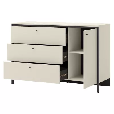 Široká kombinovaná komoda REDMOND - piesková béžová / čierna + LED osvetlenie ZDARMA