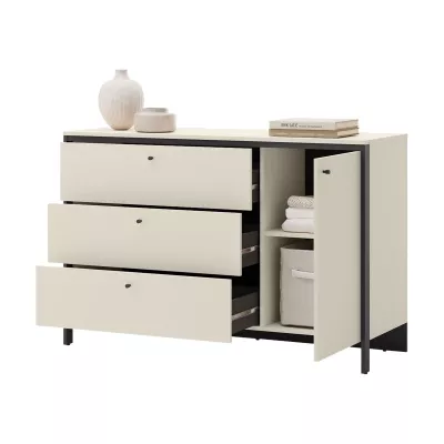 Široká kombinovaná komoda REDMOND - piesková béžová / čierna + LED osvetlenie ZDARMA