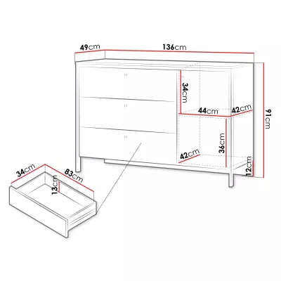 Široká kombinovaná komoda REDMOND - piesková béžová / čierna + LED osvetlenie ZDARMA